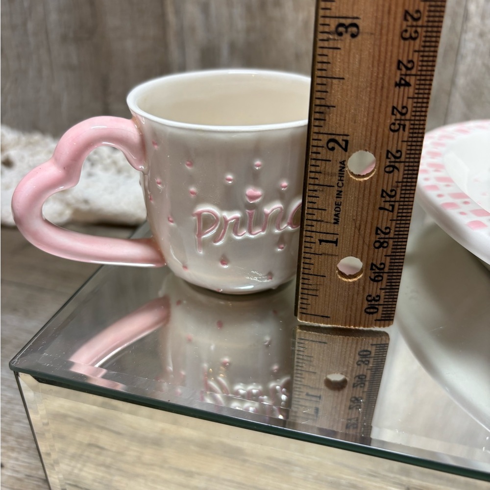 CUTE MUD PIE PRINCESS CROWN PINK & WHITE CHILDS DIVIDED CERAMIC PLATE AND CUP - Picture 8 of 11